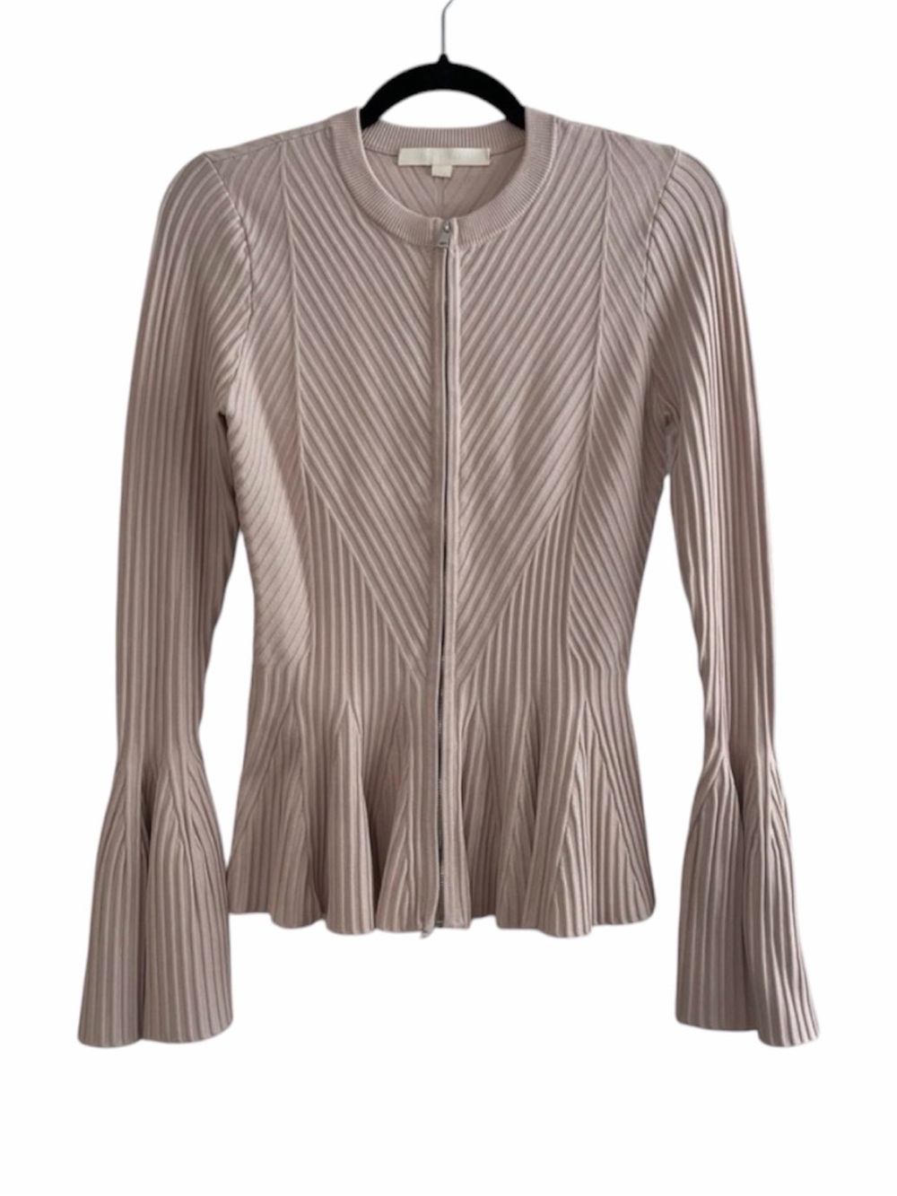 Jonathan Simkhai Ribbed Zip Front Peplum Cardigan Bell Sleeve Small